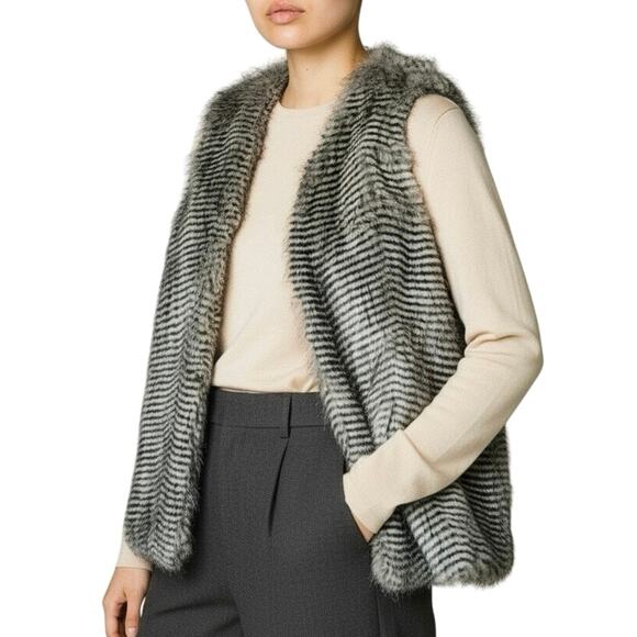 Zebra stripe Lunik faux fur vest open cardigan layer eyelash soft large L - Picture 1 of 9